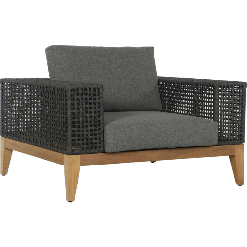 Saler Outdoor Arm Chair in Grey Fabric, Grey Weave & Teak Wood